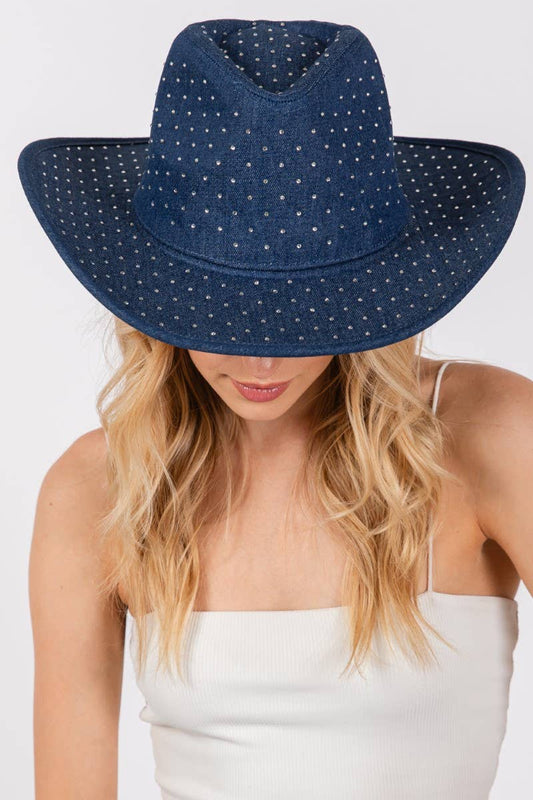 *NEW*Rhinestone Studded Denim Cowboy Hat
