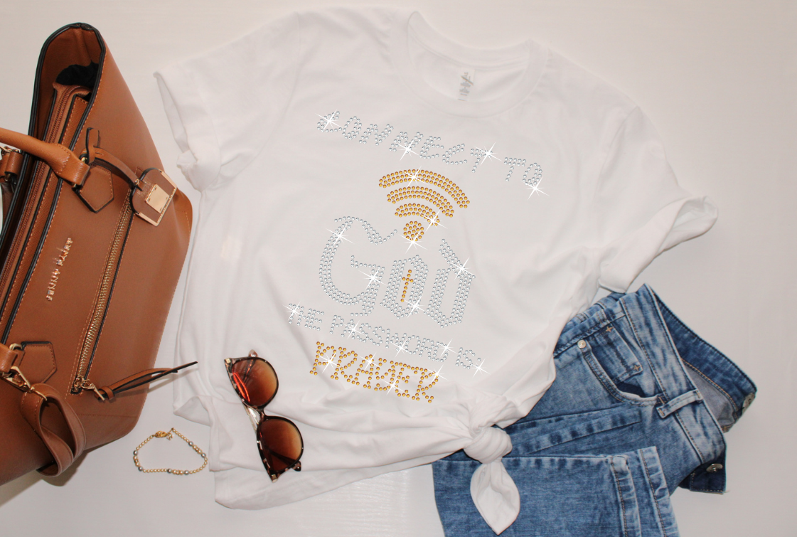 Connect to God Rhinestone White