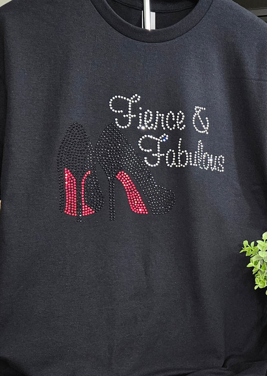 Fierce & Fabulous Red Bottoms Tee Rhinestone