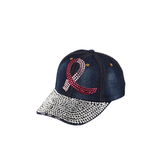 *NEW* Studded Pink Ribbon Denim Cap