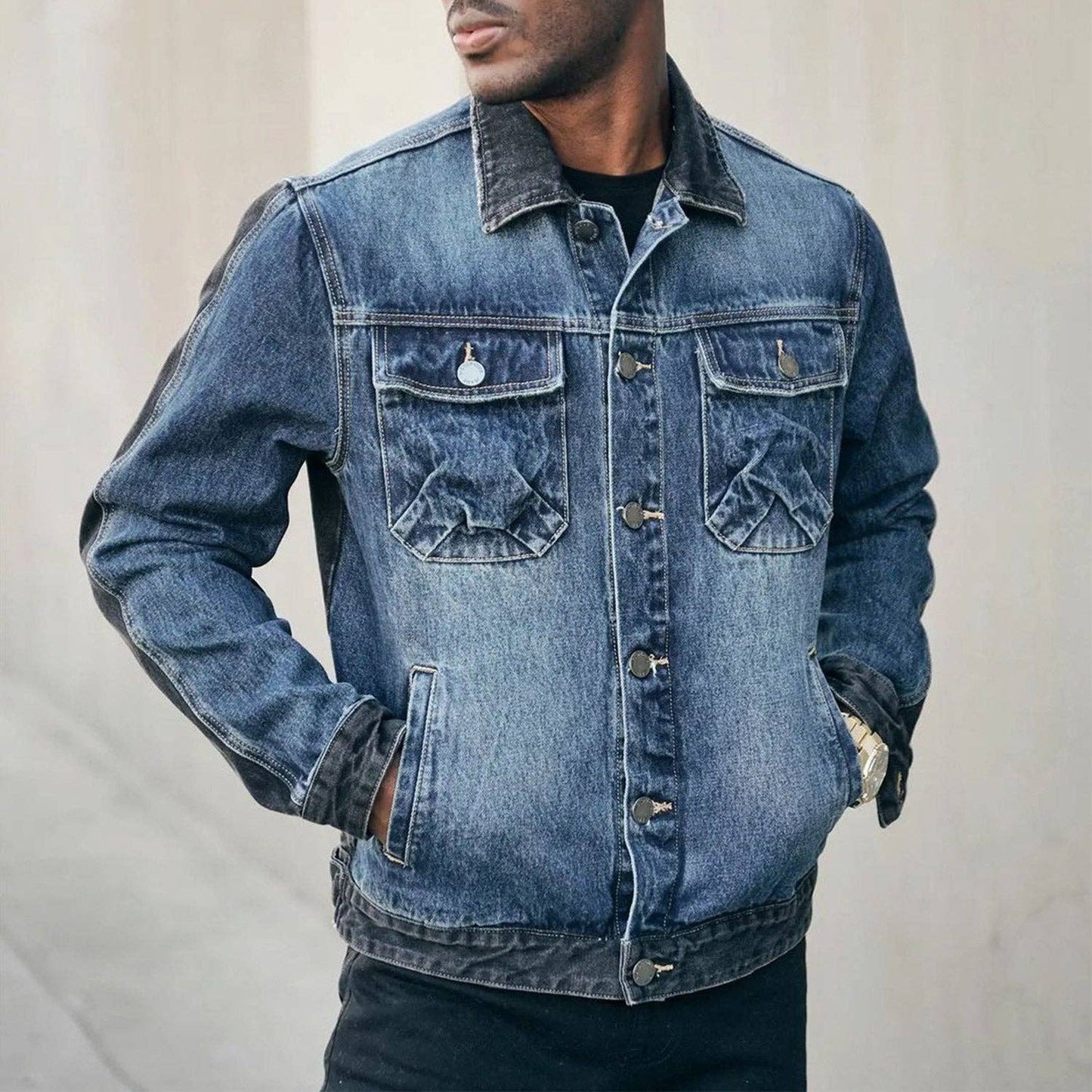 MEN'S TWO TONE DENIM JACKET FIERCE LION